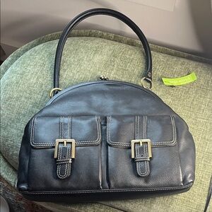 Italian Leather Black Shoulder Bag with Buckle Accents